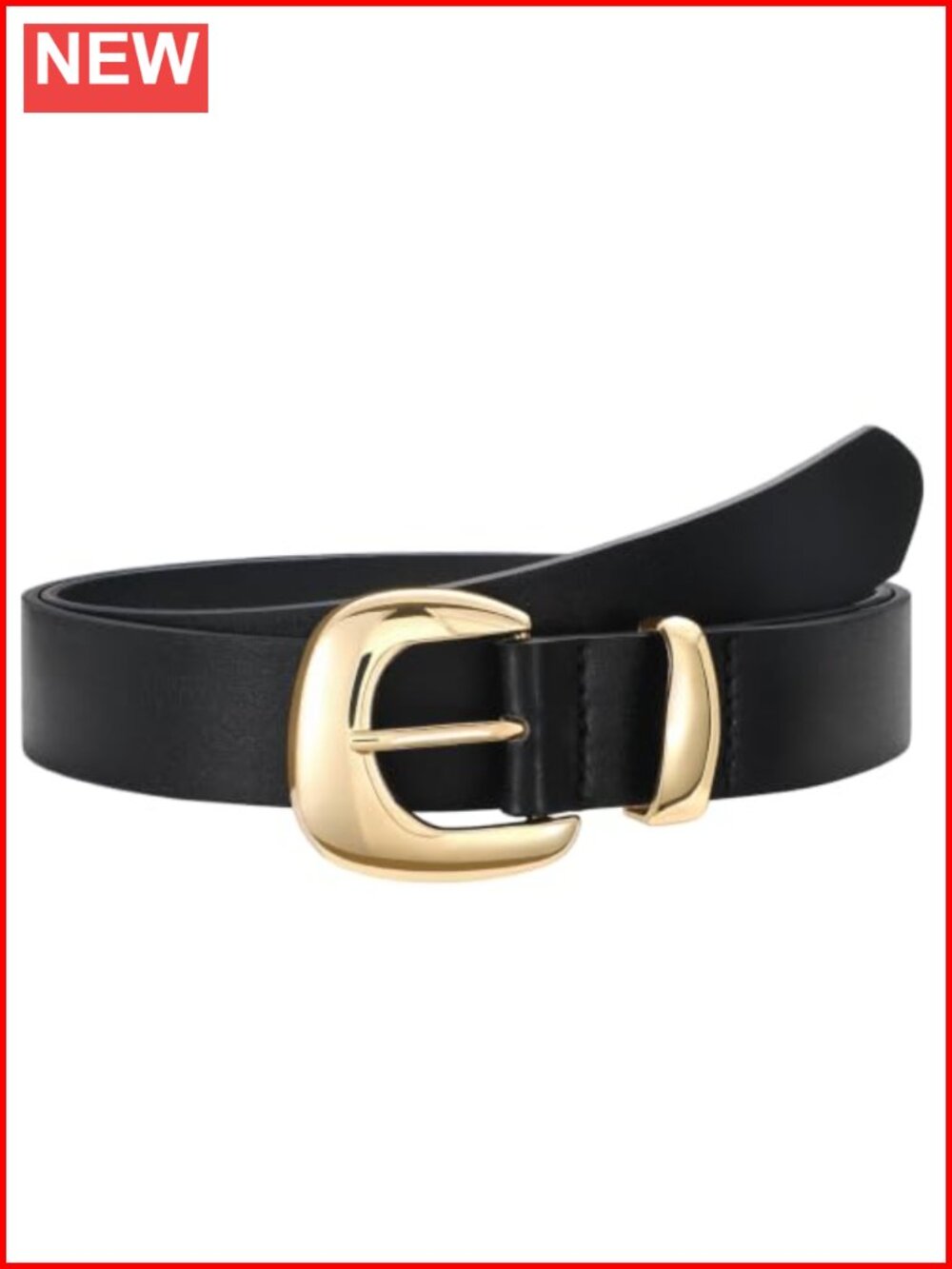 Women's Faux Leather Belt with Gold Buckle 1.18" Wide Adjustable